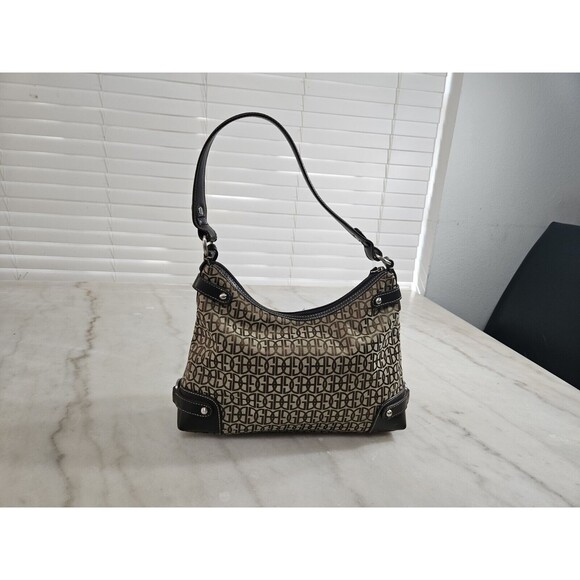 Giani Bernini Signature Logo Brown Canvas & Faux Leather Shoulder Bag - Picture 1 of 10